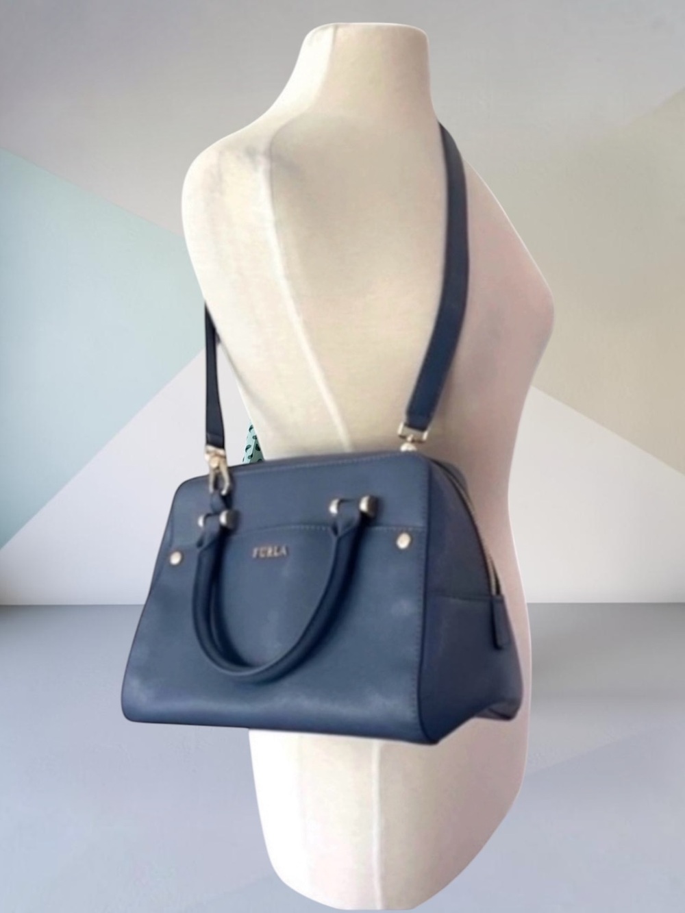 Furla blue genuine leather crossbody satchel bag